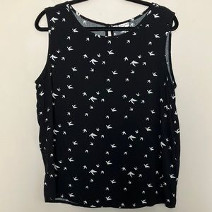 Jaqueline de Young blouse sleeveless shell bird print black white